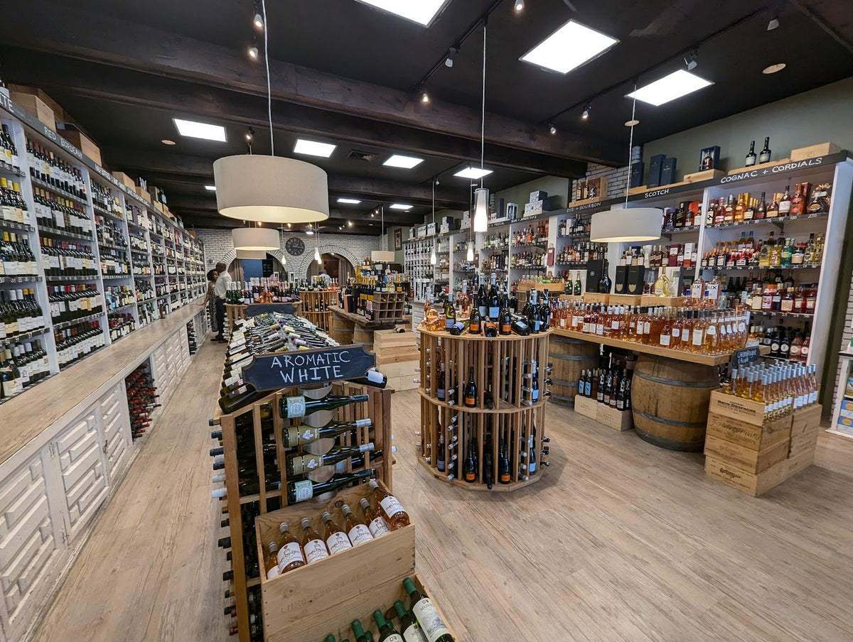 Inside the shop at Bronxville Wines & Spirits, wine shelves on Pondfield Road
